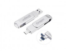 USB Flash 3.0 iDragon MFI 8pin/micro/usb 32GB, серебро 