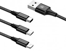 Кабель 3в1 Baseus Rapid Series micro + Lightning + Type-C- USB черный, 1,2м 