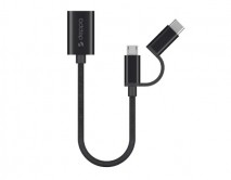 OTG Deppa USB - microUSB+USB-C, нейлон, 0.15 м, черный, 72319