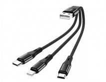 Кабель Hoco X47 Lightning+microUSB+type-C - USB 25см, черный 