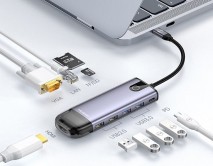 Type-C HUB McDodo HU-7420 USB3.0*2+HDMI+PD+LAN+TF+SD+USB2.0*2+VGA серый