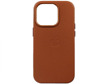 Чехол iPhone 14 Pro Leather hi-copy, с яблоком, коричневый