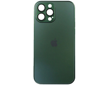Чехол iPhone 13 Pro Max Matte Glass, с яблоком, темно-зеленый 