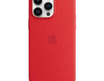 Чехол iPhone 14 Pro Max Silicone Case MagSafe hi-copy, с яблоком, красный 