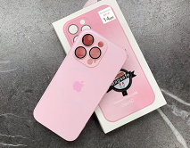Чехол iPhone 13 AG-Glass MagSafe, с яблоком, розовый